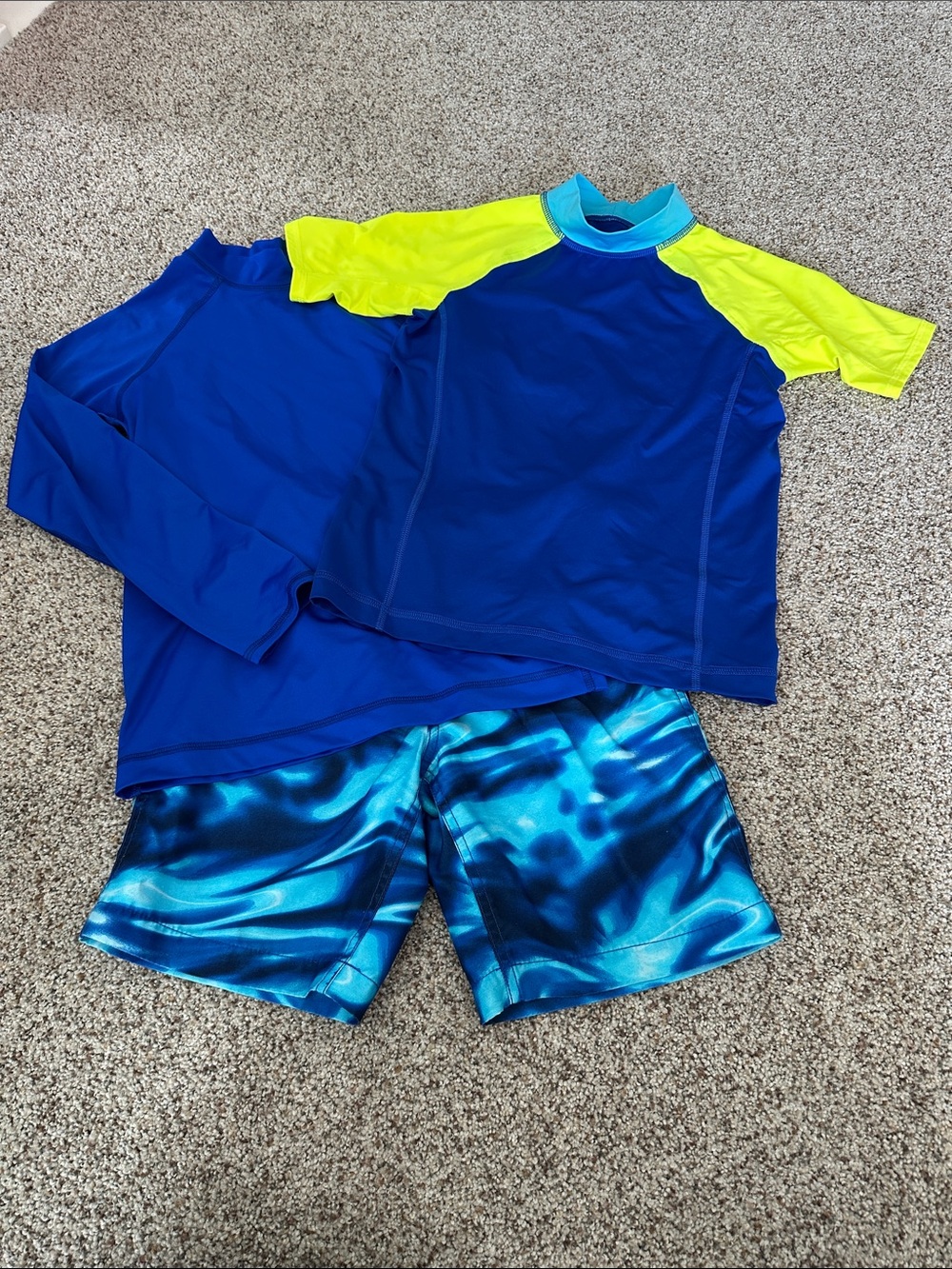 Lands' End Boys Blue & Neon Yellow Short Sleeve Rash Guard Set